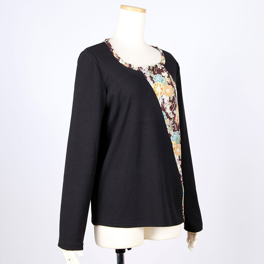 [One-of-a-kind item] TKg Wisteria and Peony Japanese Pattern Switching Round Neck Tops