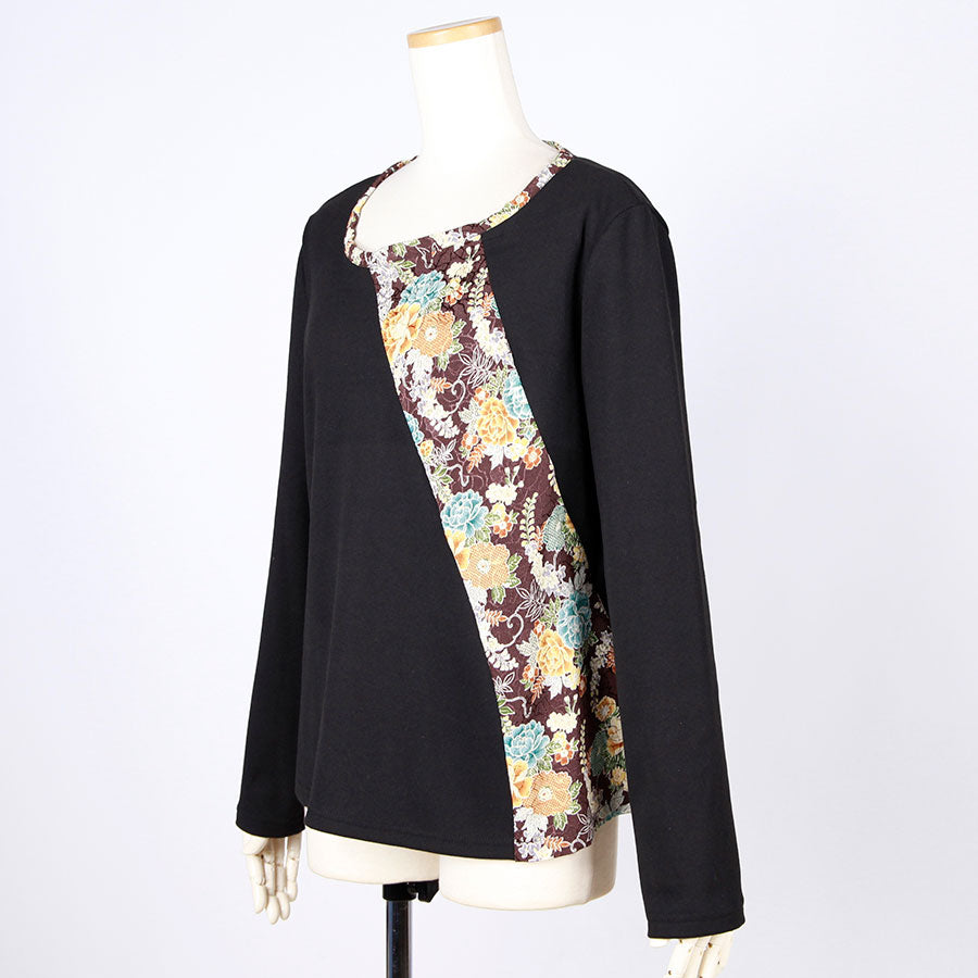 [One-of-a-kind item] TKg Wisteria and Peony Japanese Pattern Switching Round Neck Tops