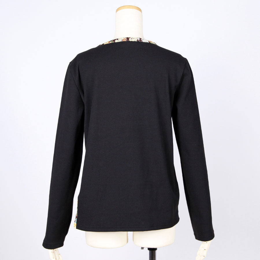 [One-of-a-kind item] TKg Wisteria and Peony Japanese Pattern Switching Round Neck Tops