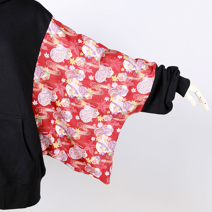 【一点物】TKg 鞠と雲の赤い和柄パーカー