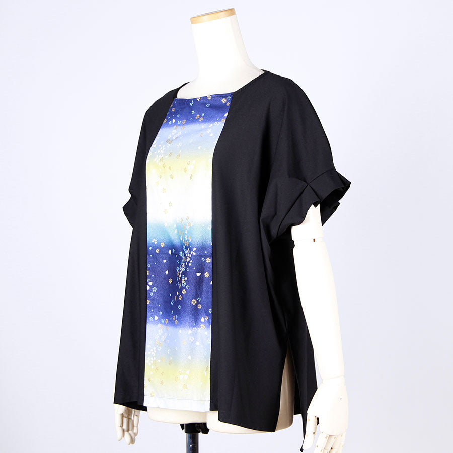 [One-of-a-kind item] TKg Gradient Japanese pattern Tuck sleeve top