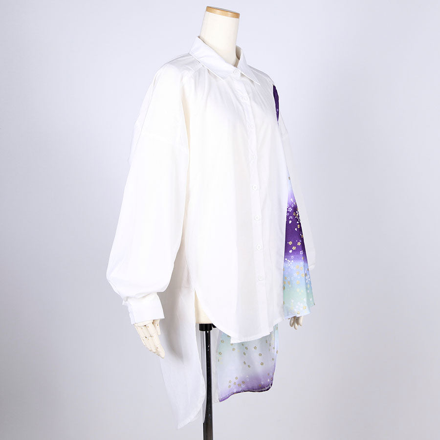 [One-of-a-kind item] TKg Gradient Japanese pattern Long back shirt