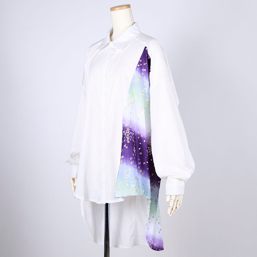 [One-of-a-kind item] TKg Gradient Japanese pattern Long back shirt
