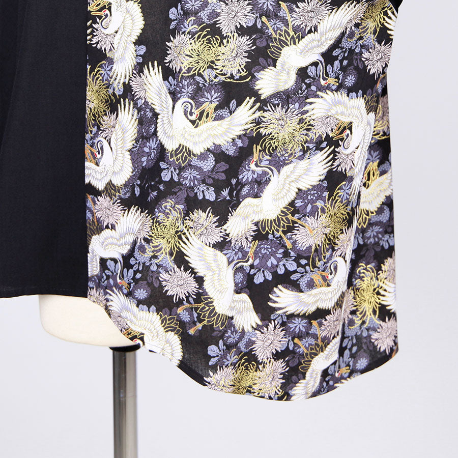 [One-of-a-kind item] TKg Crane and Chrysanthemum flower, Off-shoulder Top
