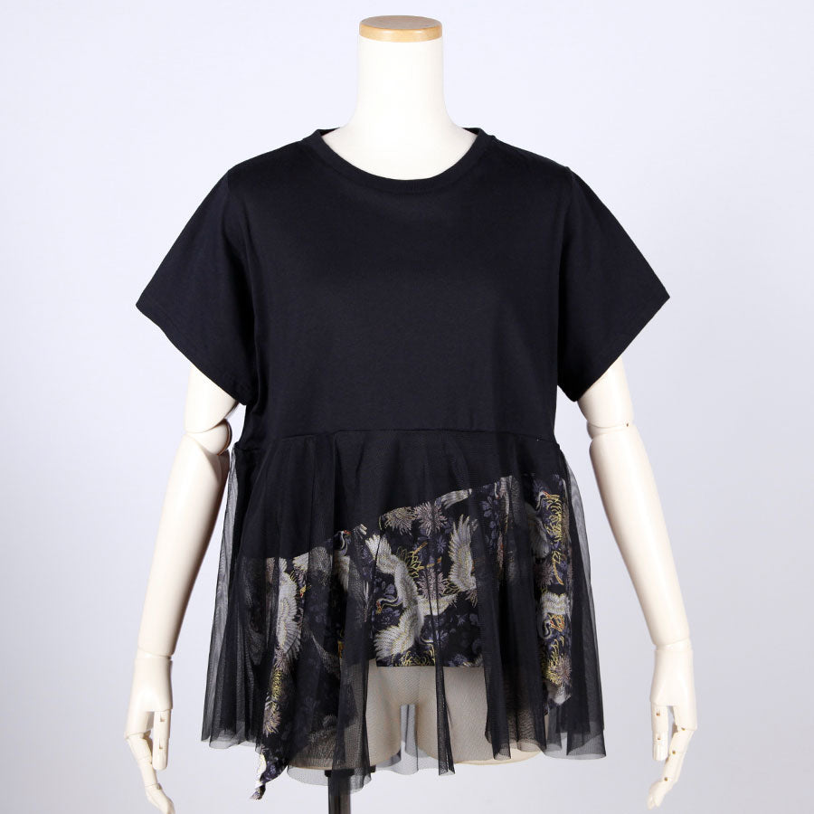 [One-of-a-kind item] TKg Crane and Chrysanthemum flower, goldfish hem top