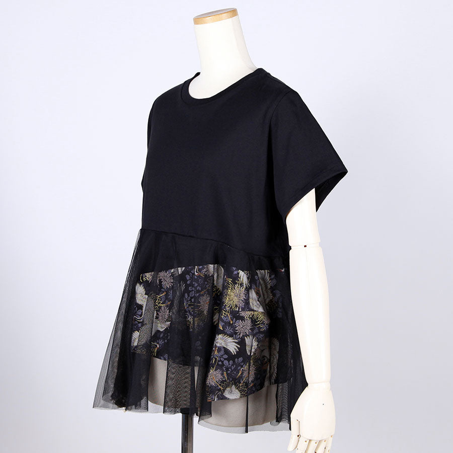 [One-of-a-kind item] TKg Crane and Chrysanthemum flower, goldfish hem top