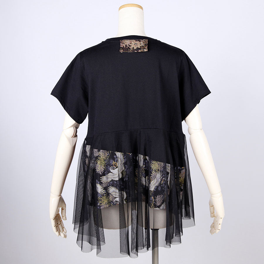 [One-of-a-kind item] TKg Crane and Chrysanthemum flower, goldfish hem top