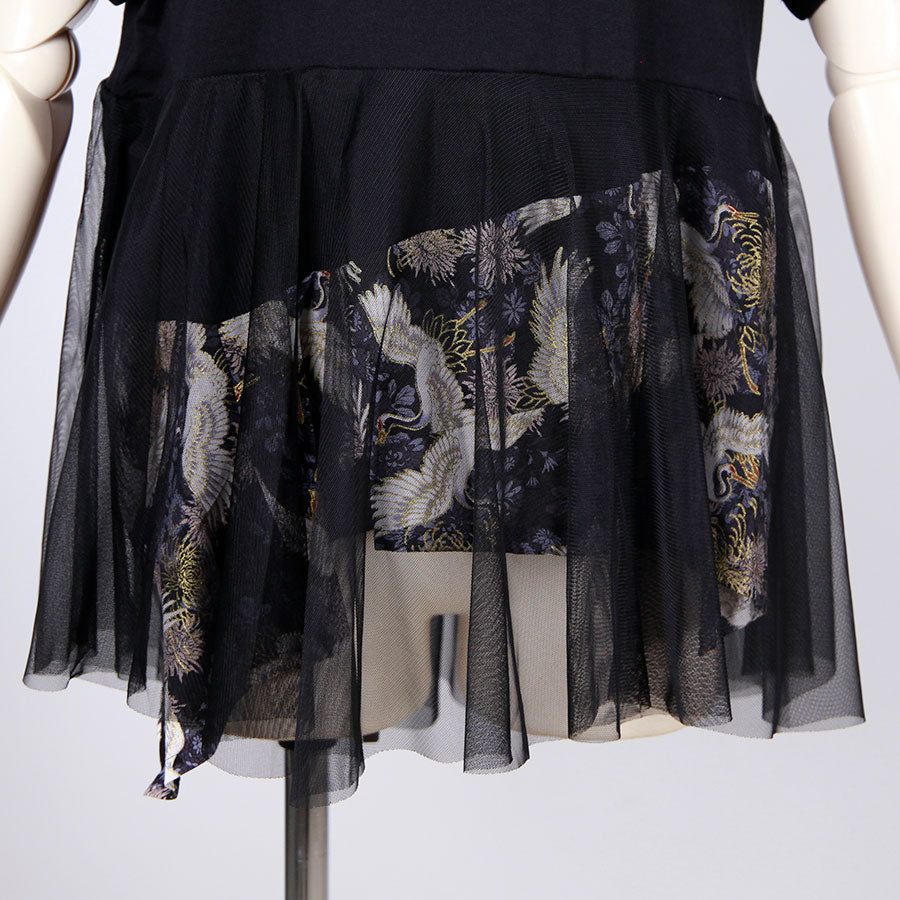 [One-of-a-kind item] TKg Crane and Chrysanthemum flower, goldfish hem top