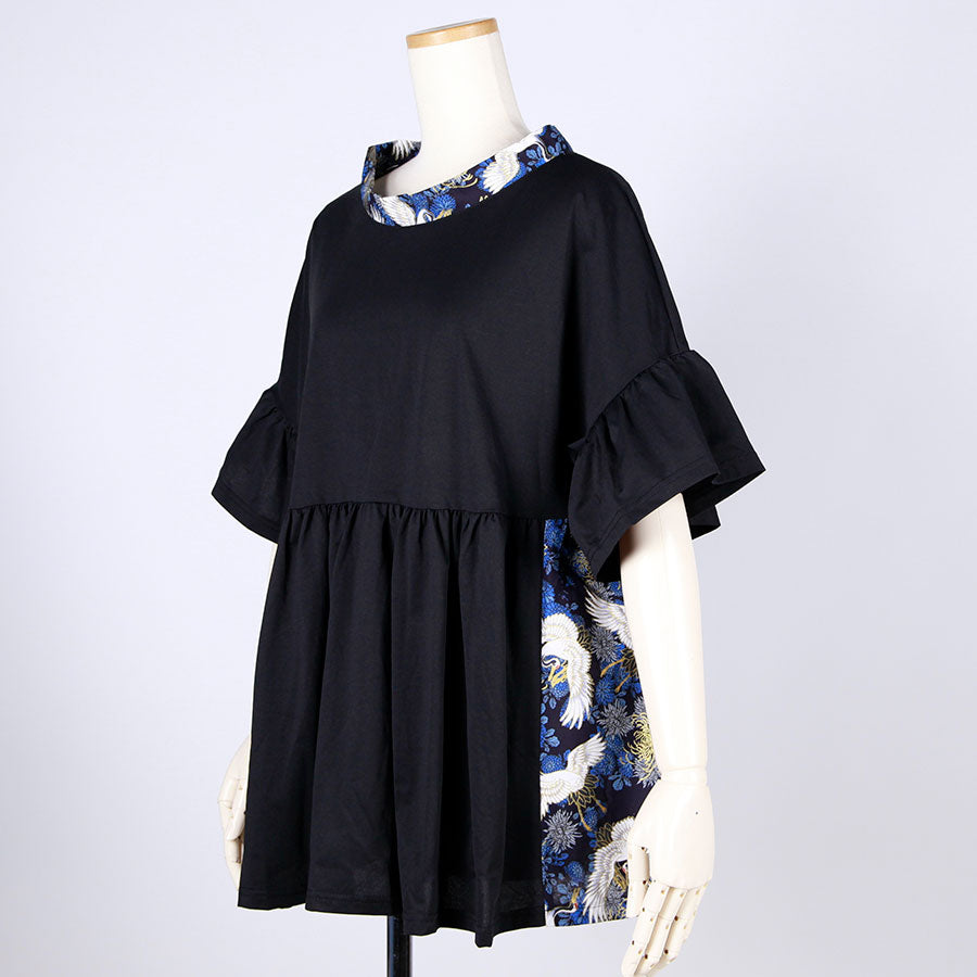 [One-of-a-kind item] TKg Crane and Chrysanthemum flower, Flare Tops