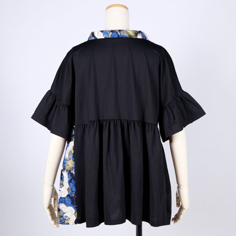 [One-of-a-kind item] TKg Crane and Chrysanthemum flower, Flare Tops