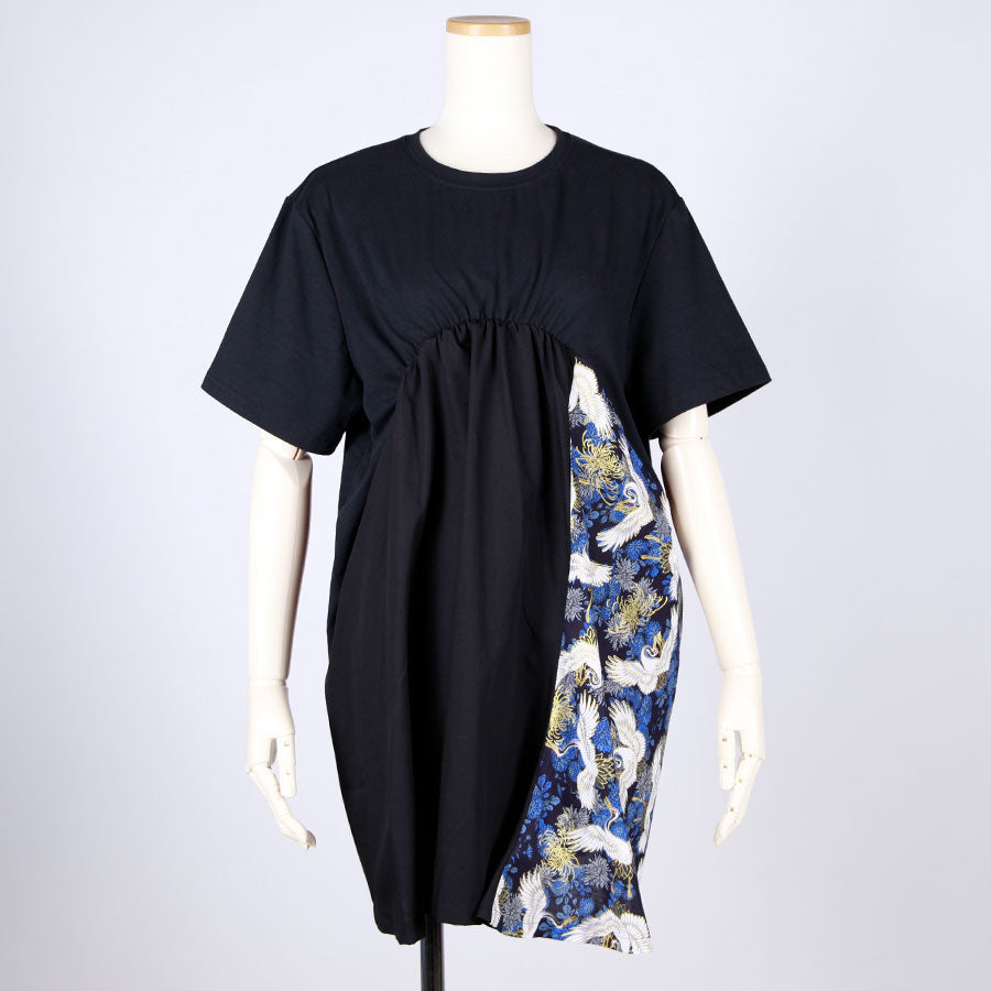 [One-of-a-kind item] TKg Crane and Chrysanthemum flower, Gathered Long Tops on the Chest