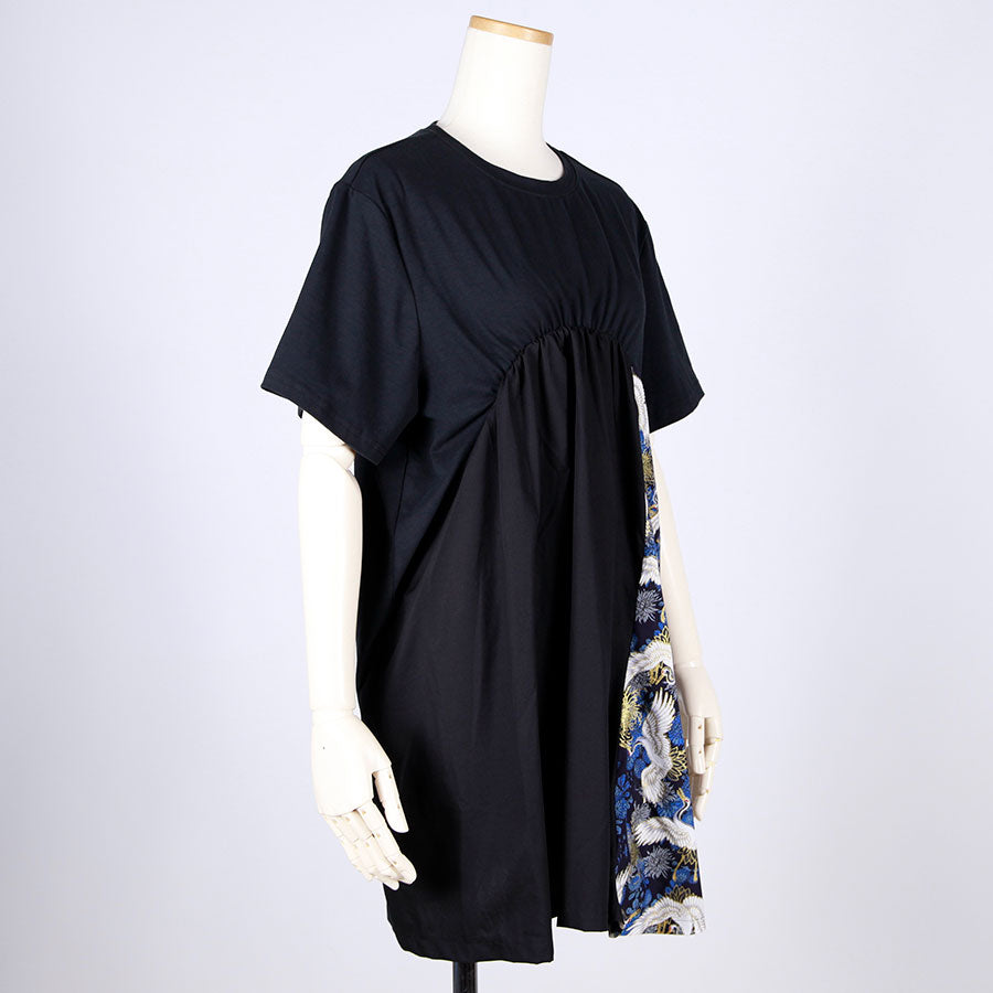 [One-of-a-kind item] TKg Crane and Chrysanthemum flower, Gathered Long Tops on the Chest