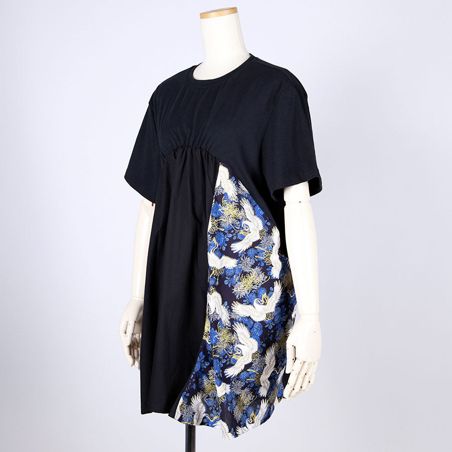 [One-of-a-kind item] TKg Crane and Chrysanthemum flower, Gathered Long Tops on the Chest