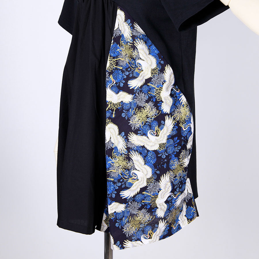 [One-of-a-kind item] TKg Crane and Chrysanthemum flower, Gathered Long Tops on the Chest