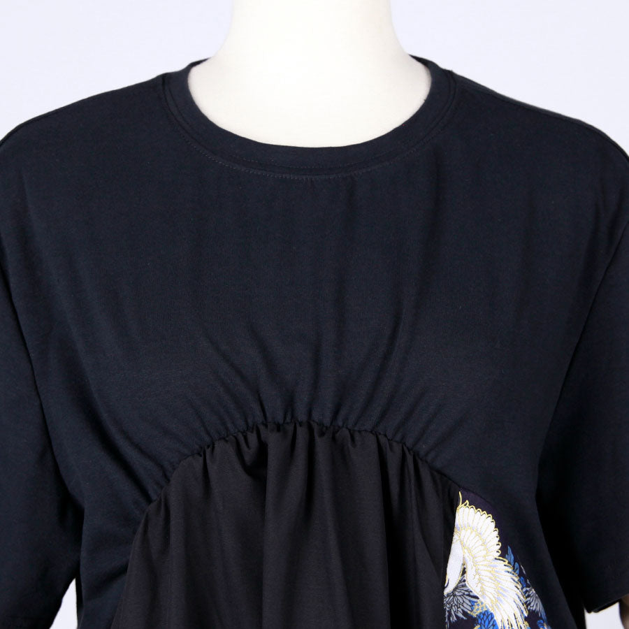 [One-of-a-kind item] TKg Crane and Chrysanthemum flower, Gathered Long Tops on the Chest