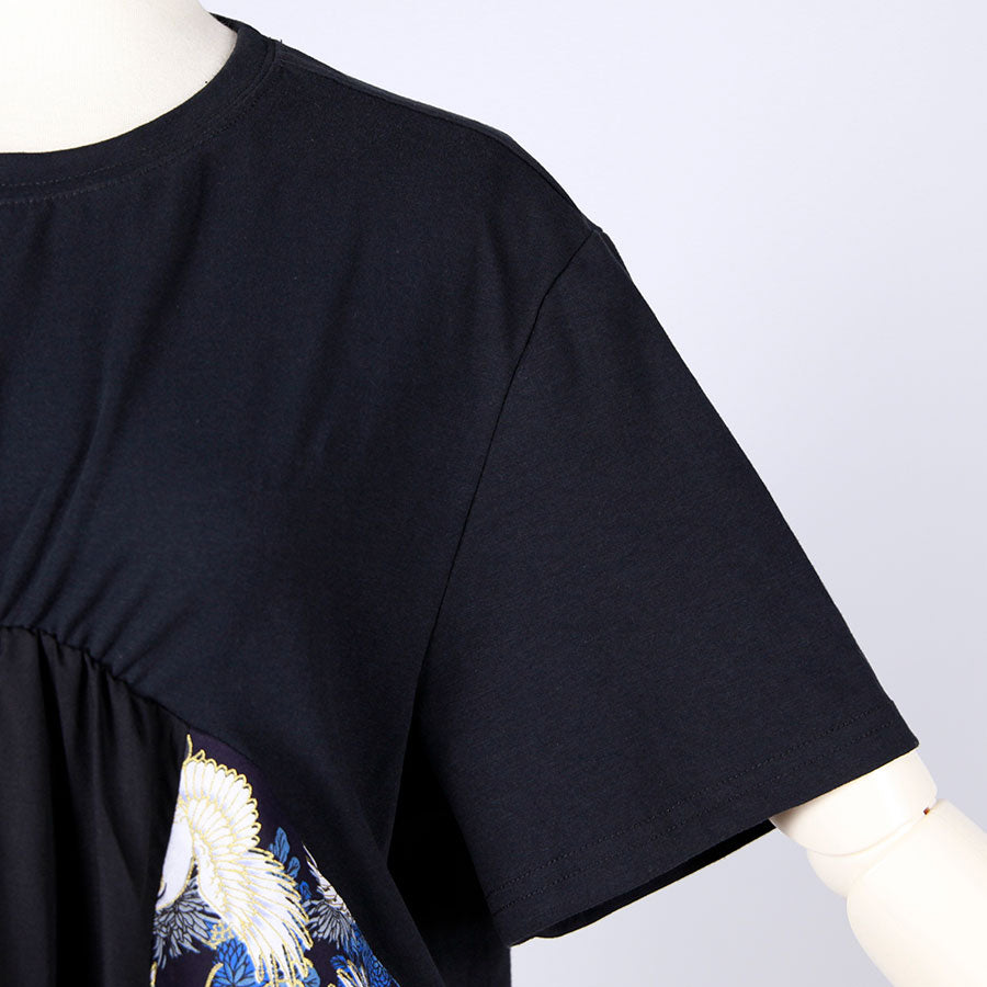 [One-of-a-kind item] TKg Crane and Chrysanthemum flower, Gathered Long Tops on the Chest