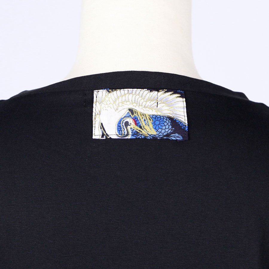 [One-of-a-kind item] TKg Crane and Chrysanthemum flower, Tulle Frill Sleeve Top