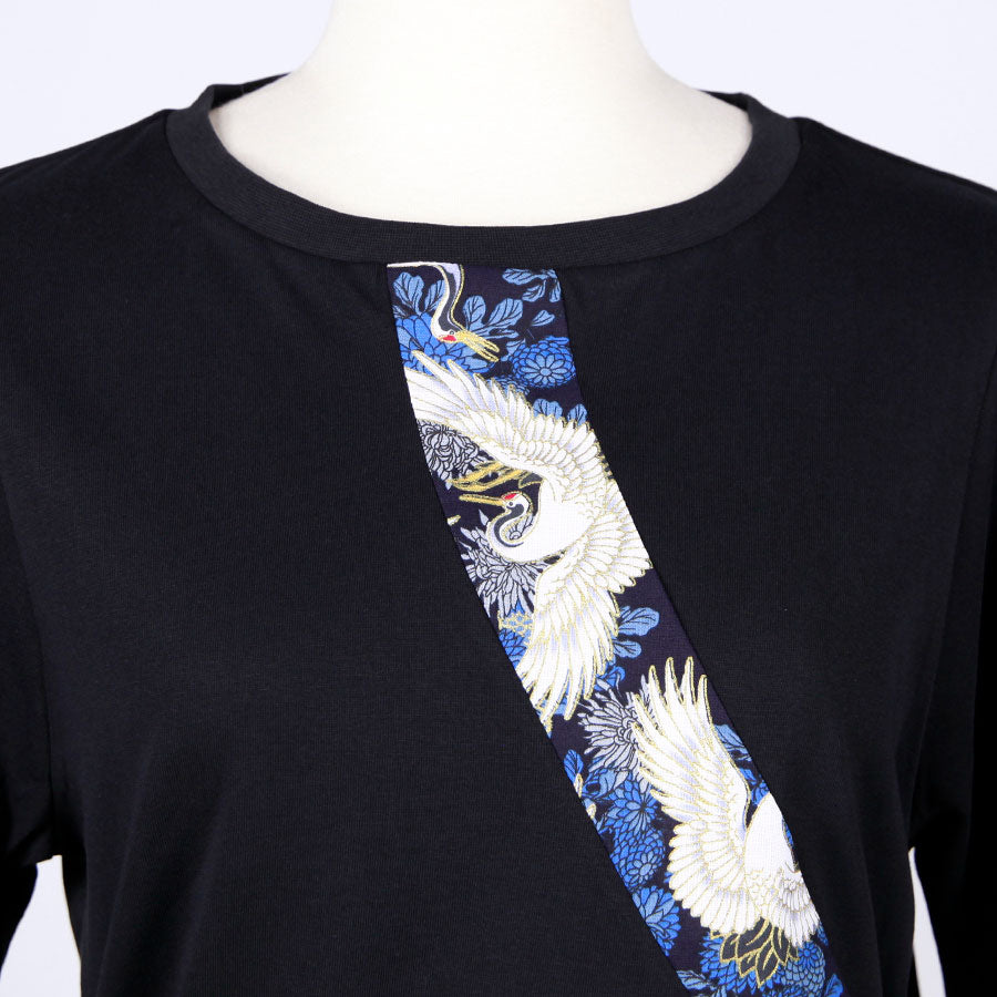 [One-of-a-kind item] TKg Crane and Chrysanthemum flower, Tulle Frill Sleeve Top