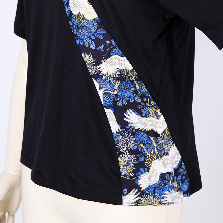 [One-of-a-kind item] TKg Crane and Chrysanthemum flower, Tulle Frill Sleeve Top