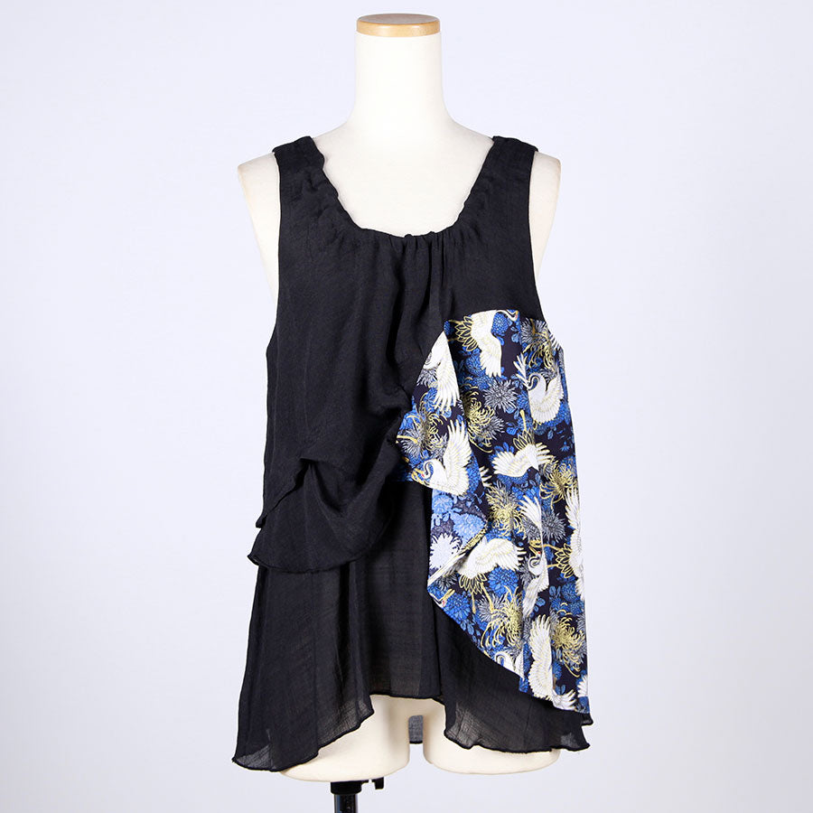 [One-of-a-kind item] TKg Crane and Chrysanthemum flower, Thin Material Tank top