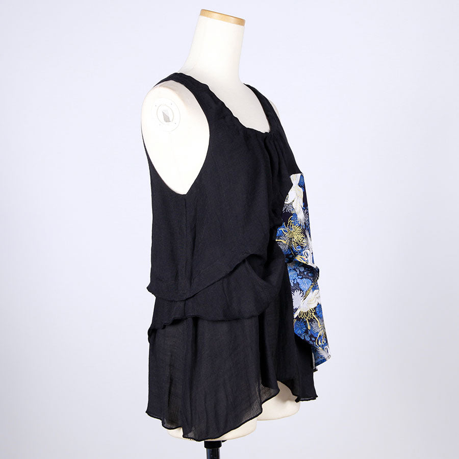 [One-of-a-kind item] TKg Crane and Chrysanthemum flower, Thin Material Tank top