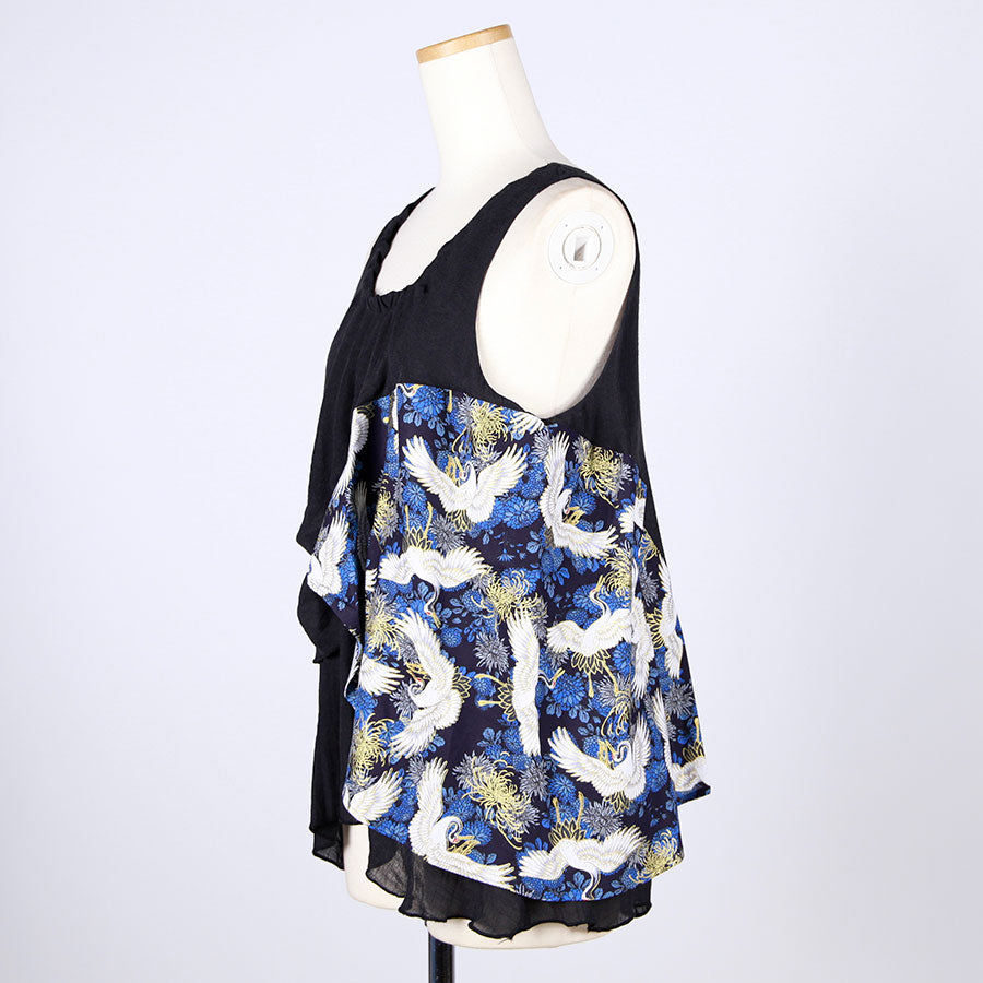 [One-of-a-kind item] TKg Crane and Chrysanthemum flower, Thin Material Tank top