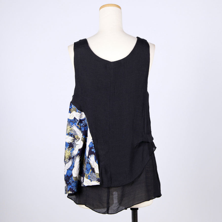 [One-of-a-kind item] TKg Crane and Chrysanthemum flower, Thin Material Tank top