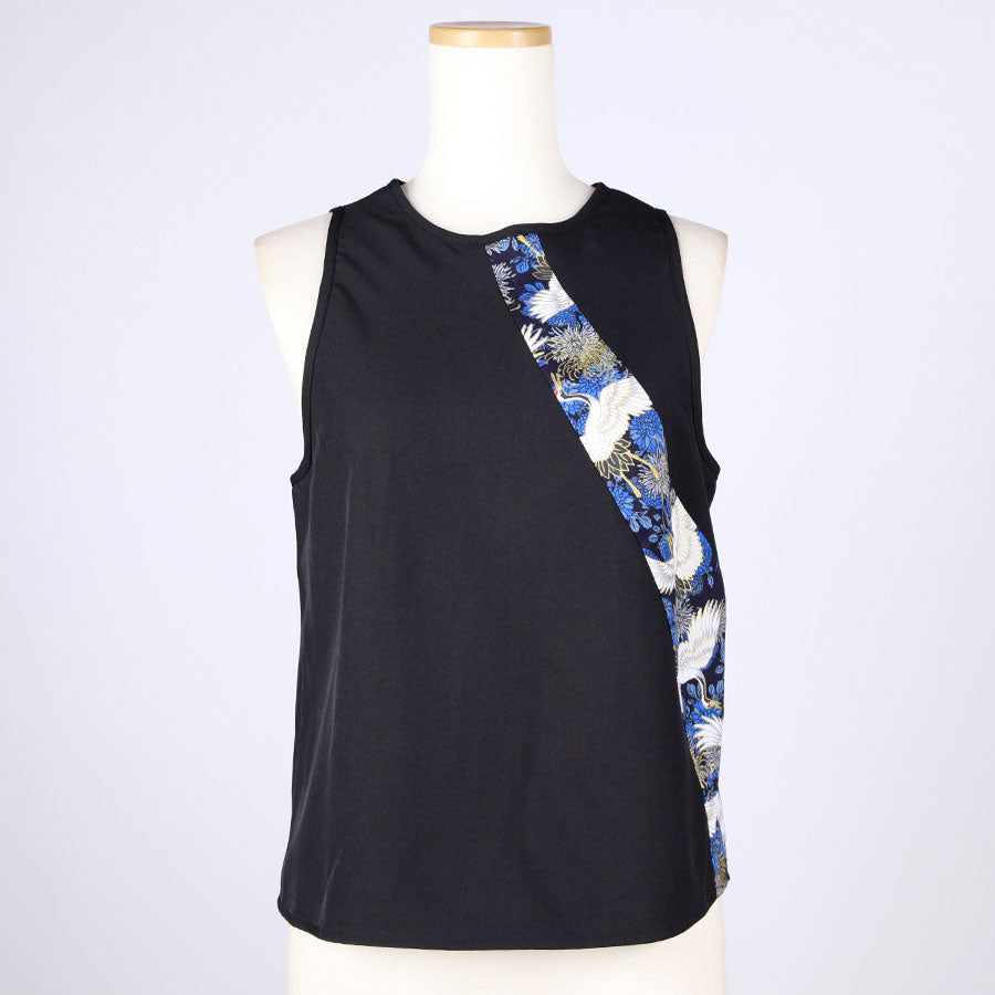 [One-of-a-kind item] TKg Crane and Chrysanthemum flower, Fabric Tank Top