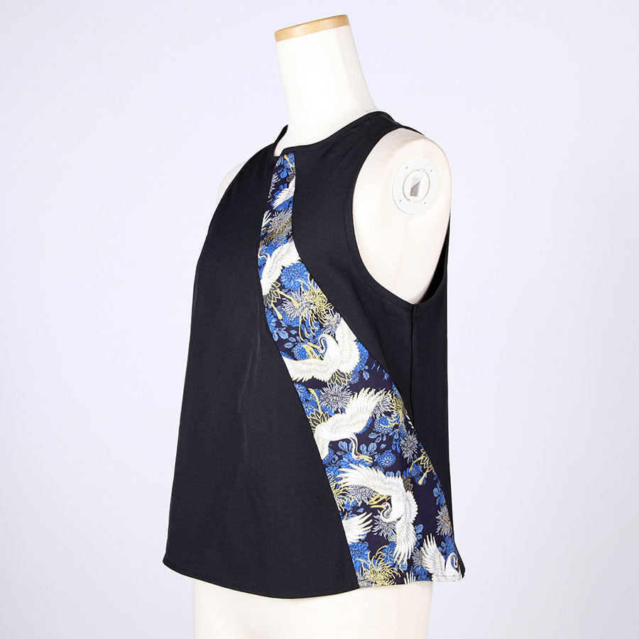 [One-of-a-kind item] TKg Crane and Chrysanthemum flower, Fabric Tank Top