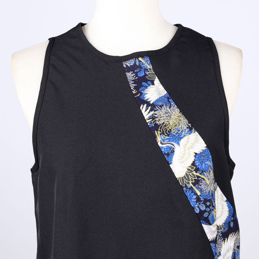 [One-of-a-kind item] TKg Crane and Chrysanthemum flower, Fabric Tank Top