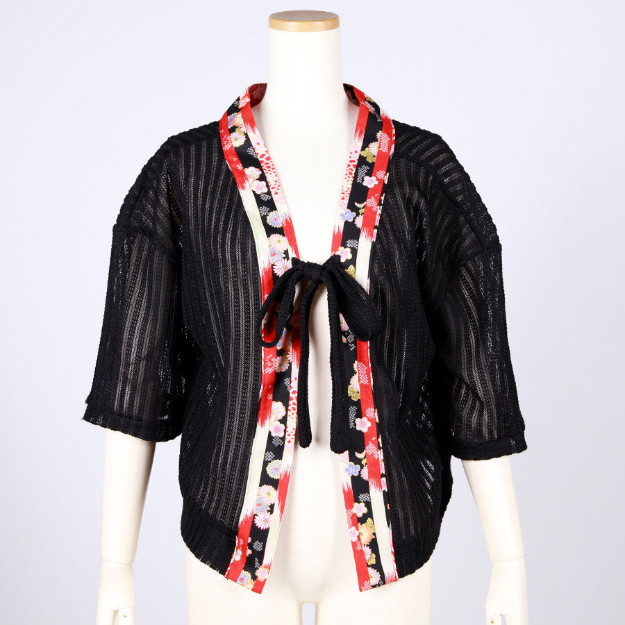 [One-of-a-kind item] TKg Vertical Stripes Japanese Pattern Haori with String Ties
