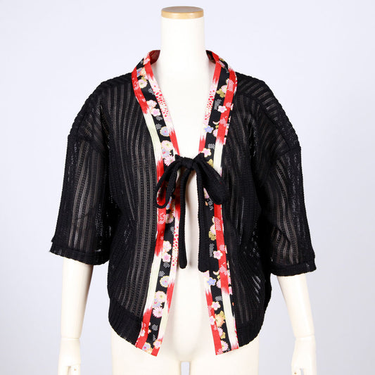 [One-of-a-kind item] TKg Vertical Stripes Japanese Pattern Haori with String Ties