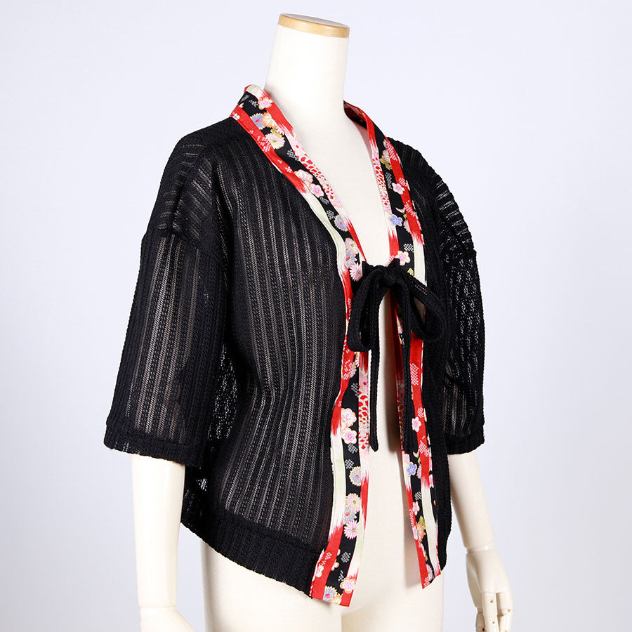 [One-of-a-kind item] TKg Vertical Stripes Japanese Pattern Haori with String Ties