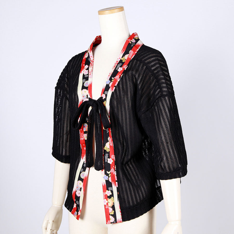 [One-of-a-kind item] TKg Vertical Stripes Japanese Pattern Haori with String Ties