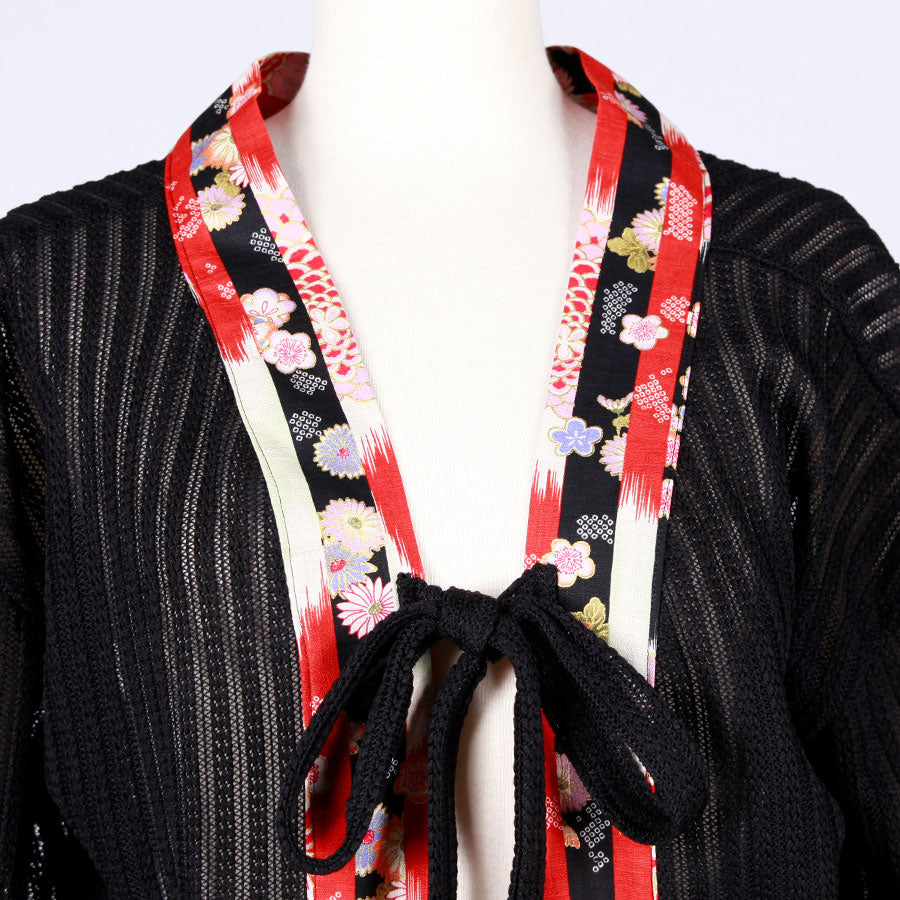 [One-of-a-kind item] TKg Vertical Stripes Japanese Pattern Haori with String Ties