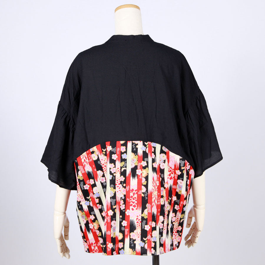 [One-of-a-kind item] TKg Vertical Stripes Japanese Pattern Standing Collar Shirt