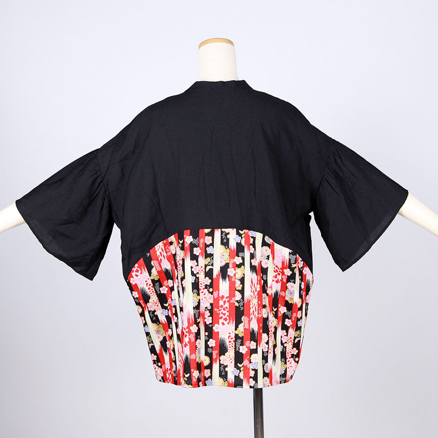 [One-of-a-kind item] TKg Vertical Stripes Japanese Pattern Standing Collar Shirt