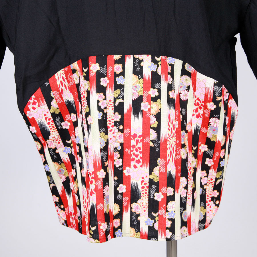 [One-of-a-kind item] TKg Vertical Stripes Japanese Pattern Standing Collar Shirt