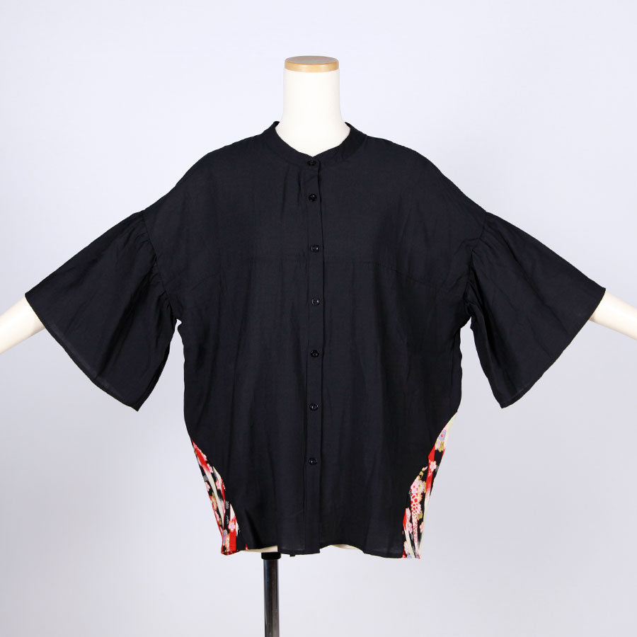 [One-of-a-kind item] TKg Vertical Stripes Japanese Pattern Standing Collar Shirt