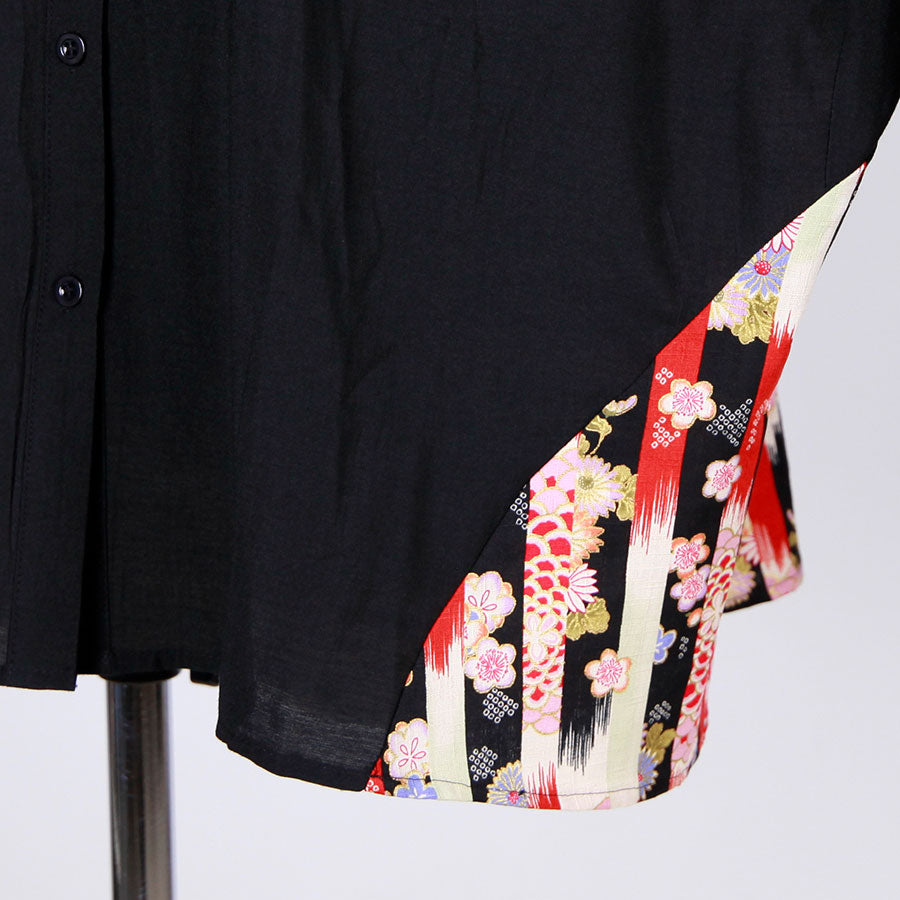 [One-of-a-kind item] TKg Vertical Stripes Japanese Pattern Standing Collar Shirt