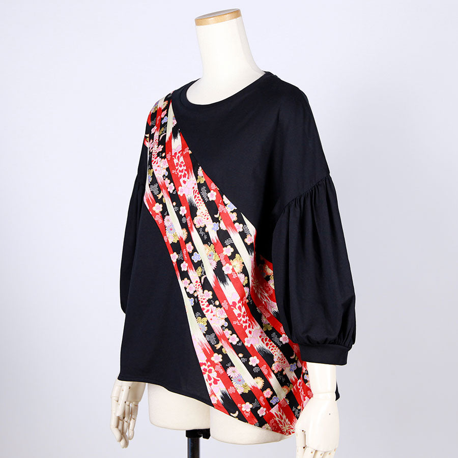 [One-of-a-kind item] TKg Vertical Stripes Japanese Pattern Lantern Sleeve Top