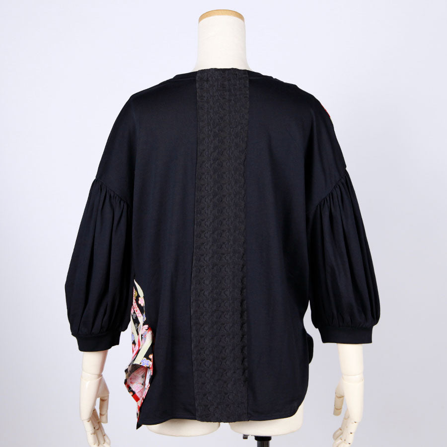 [One-of-a-kind item] TKg Vertical Stripes Japanese Pattern Lantern Sleeve Top