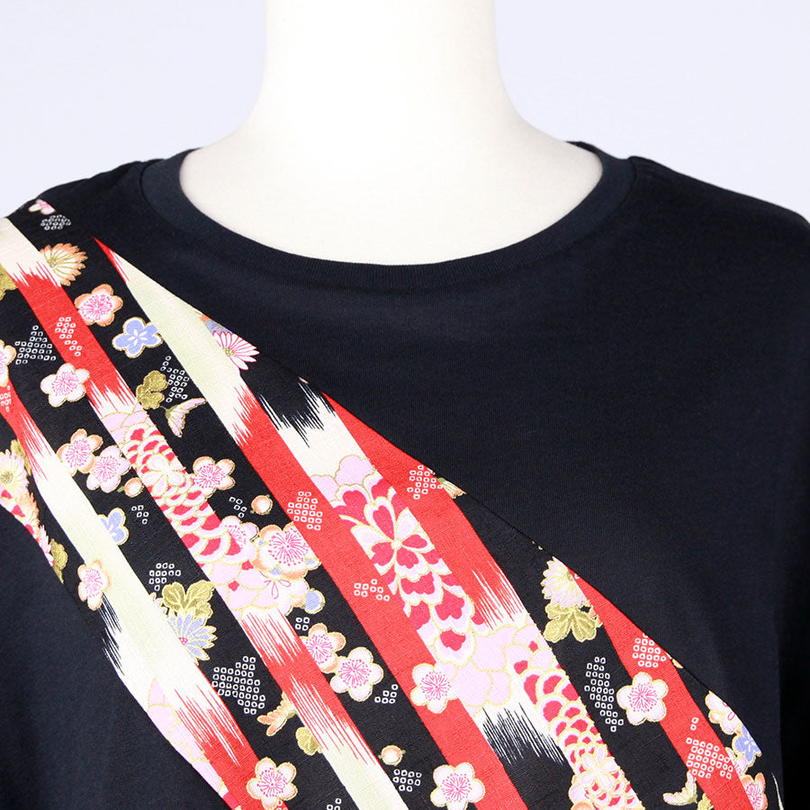 [One-of-a-kind item] TKg Vertical Stripes Japanese Pattern Lantern Sleeve Top