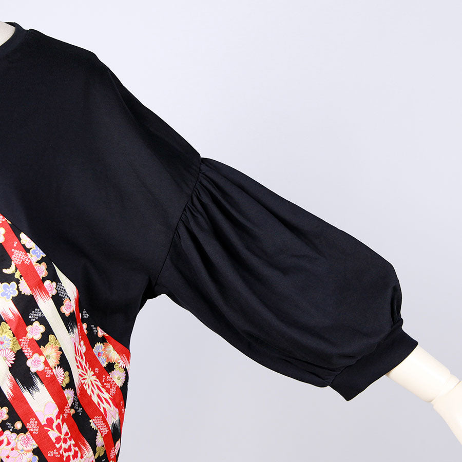 [One-of-a-kind item] TKg Vertical Stripes Japanese Pattern Lantern Sleeve Top