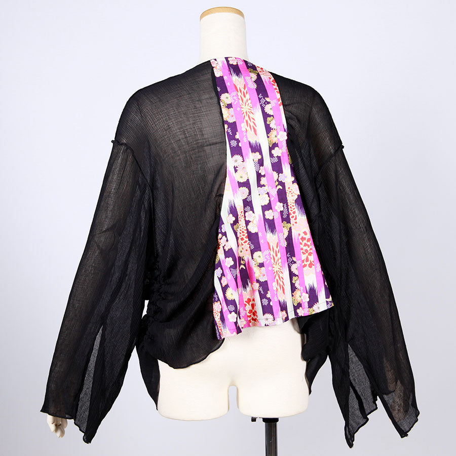 [One-of-a-kind item] TKg Vertical Stripes Japanese Pattern Crepe Haori