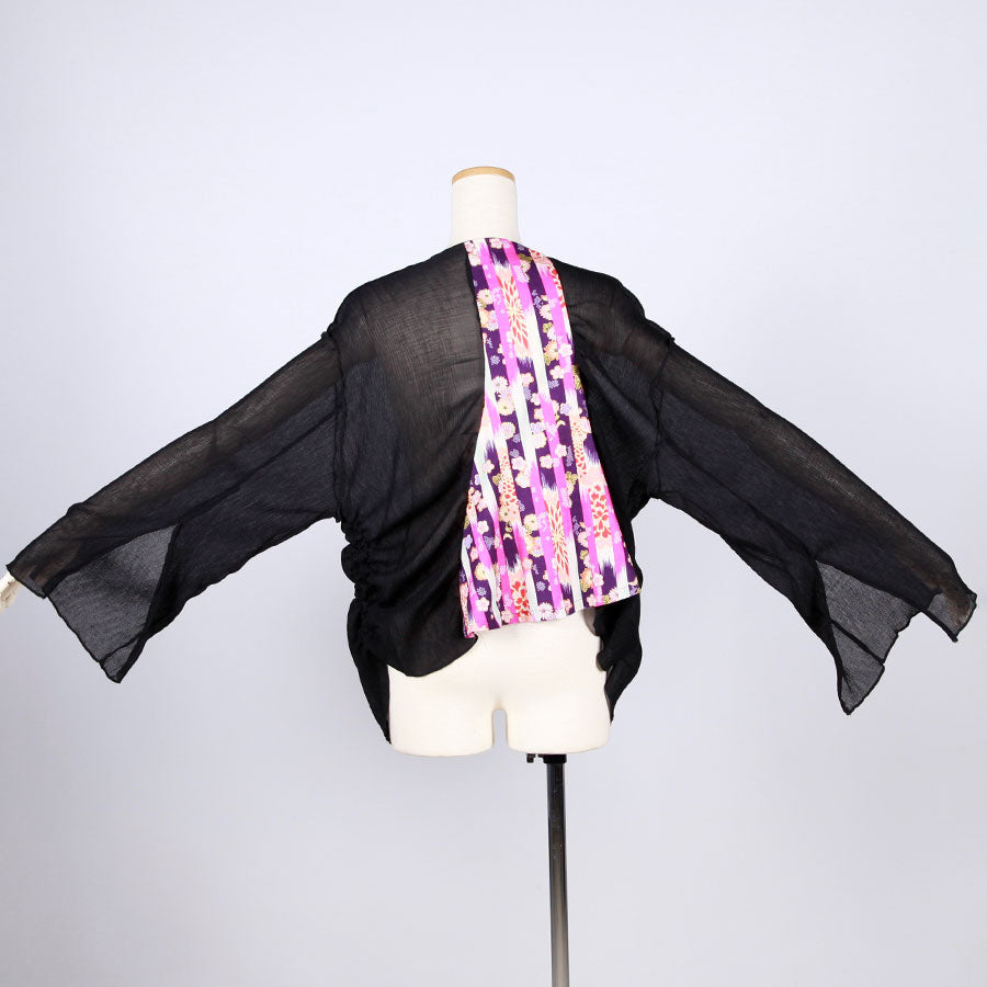 [One-of-a-kind item] TKg Vertical Stripes Japanese Pattern Crepe Haori