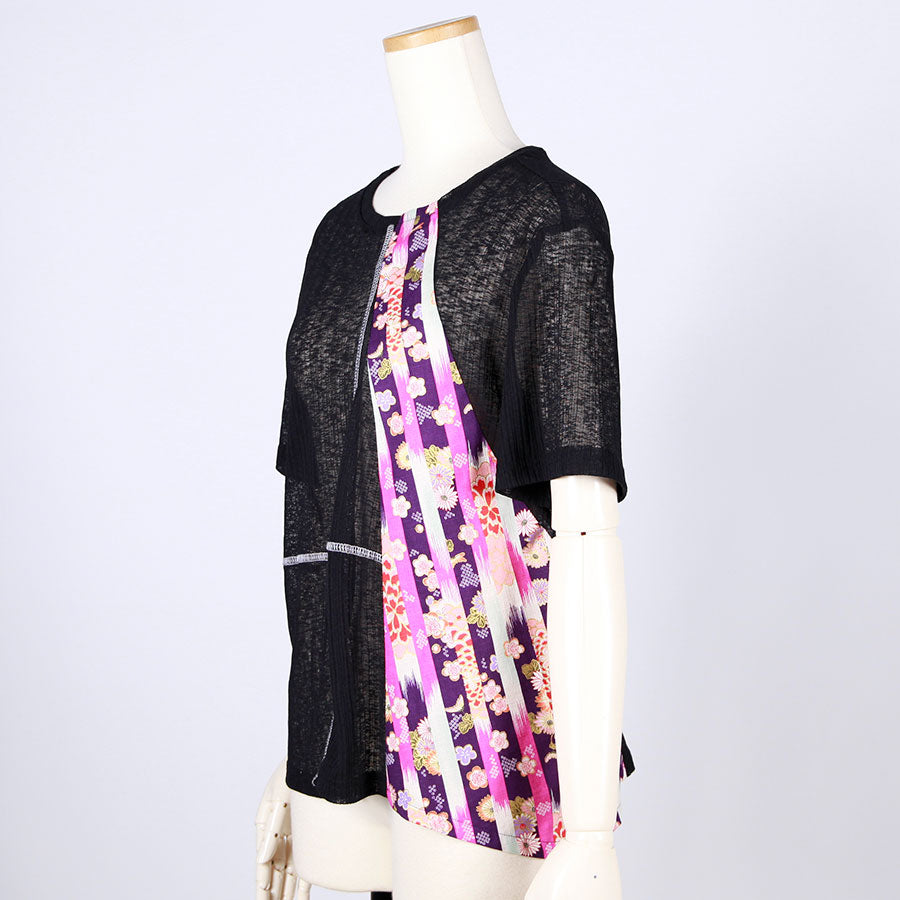 [One-of-a-kind item] TKg Vertical Stripes Japanese Pattern Cross Top