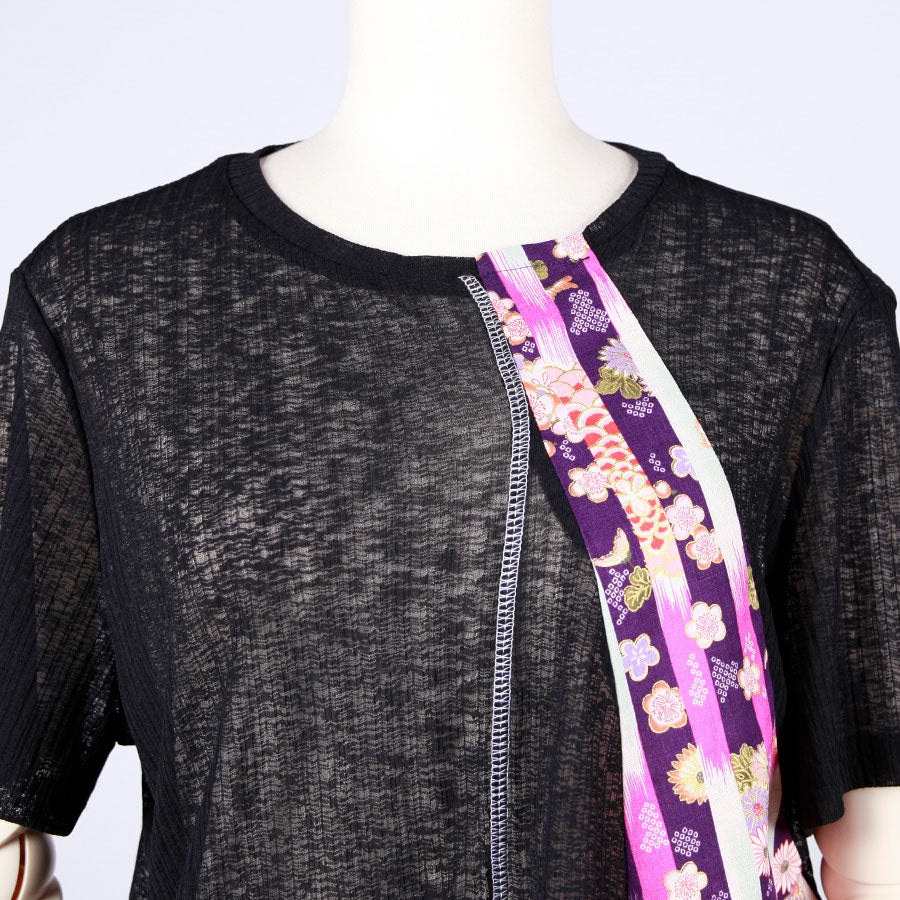 [One-of-a-kind item] TKg Vertical Stripes Japanese Pattern Cross Top