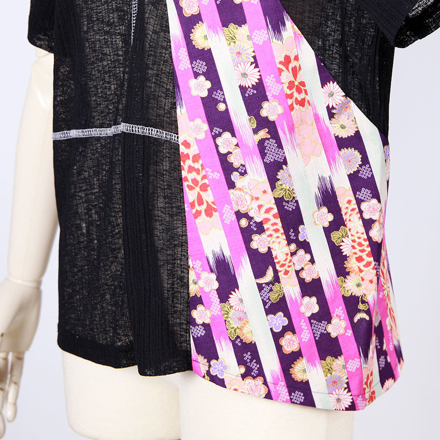 [One-of-a-kind item] TKg Vertical Stripes Japanese Pattern Cross Top