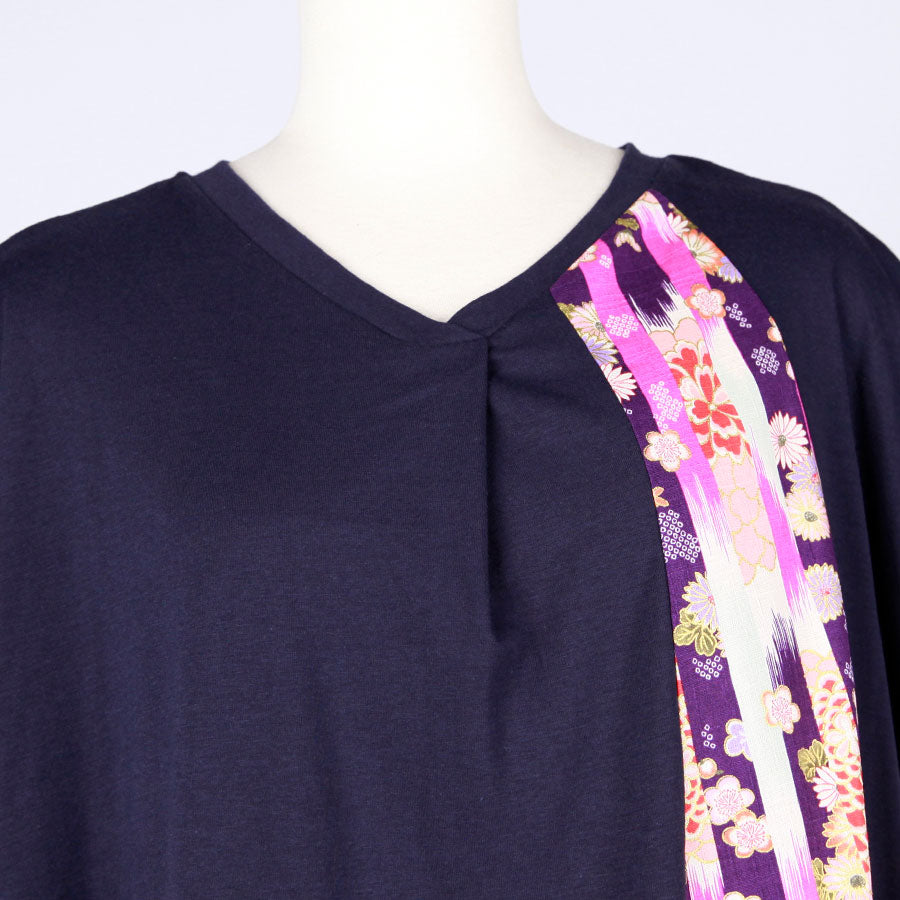 [One-of-a-kind item] TKg Vertical Striped Japanese Pattern French Sleeve Blouse